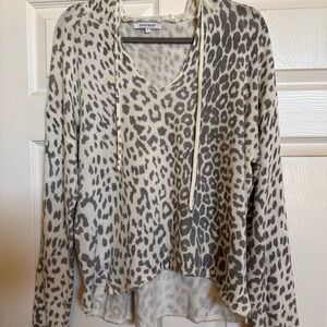 Olivaceous Cream and Gray Animal Print V-Neck Sweater